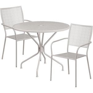 image:imageFlash Furniture Commercial Grade 3525 Round Black IndoorOutdoor Steel Patio Table Set with 2 Square Back ChairsLight Gray
