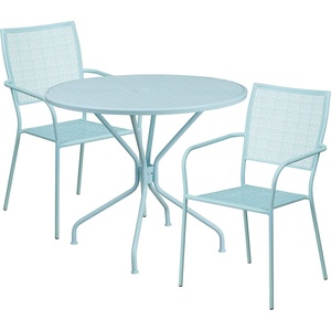 image:imageFlash Furniture Commercial Grade 3525 Round Black IndoorOutdoor Steel Patio Table Set with 2 Square Back ChairsSky Blue