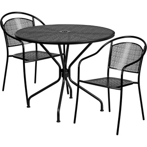 image:imageFlash Furniture Commercial Grade 3525 Round Sky Blue IndoorOutdoor Steel Patio Table Set with 2 Round Back ChairsBlack