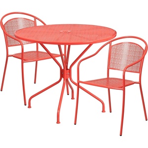 image:imageFlash Furniture Commercial Grade 3525 Round Sky Blue IndoorOutdoor Steel Patio Table Set with 2 Round Back ChairsCoral