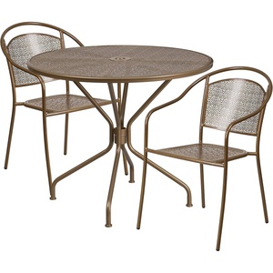 image:imageFlash Furniture Commercial Grade 3525 Round Sky Blue IndoorOutdoor Steel Patio Table Set with 2 Round Back ChairsGold