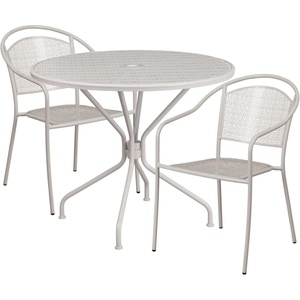 image:imageFlash Furniture Commercial Grade 3525 Round Sky Blue IndoorOutdoor Steel Patio Table Set with 2 Round Back ChairsLight Gray