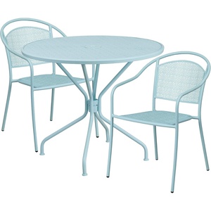 image:imageFlash Furniture Commercial Grade 3525 Round Sky Blue IndoorOutdoor Steel Patio Table Set with 2 Round Back ChairsSky Blue