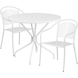 image:imageFlash Furniture Commercial Grade 3525 Round Sky Blue IndoorOutdoor Steel Patio Table Set with 2 Round Back ChairsWhite