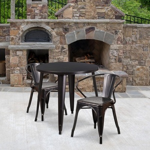image:imageFlash Furniture Conrad Commercial Grade 30 Round Green Metal IndoorOutdoor Table Set with 2 Arm ChairsBlackantique Gold