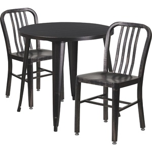 image:imageFlash Furniture Craig Commercial Grade 30 Round White Metal IndoorOutdoor Table Set with 2 Vertical Slat Back ChairsBlackantique Gold