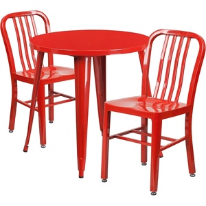 image:imageFlash Furniture Craig Commercial Grade 30 Round White Metal IndoorOutdoor Table Set with 2 Vertical Slat Back ChairsRed