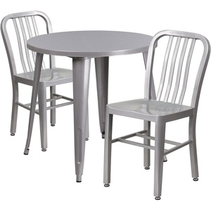image:imageFlash Furniture Craig Commercial Grade 30 Round White Metal IndoorOutdoor Table Set with 2 Vertical Slat Back ChairsSilver