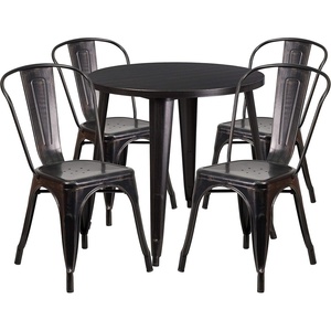 image:imageFlash Furniture Dalton Commercial Grade 30 Round Red Metal IndoorOutdoor Table Set with 4 Cafe ChairsBlackantique Gold