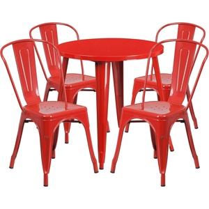 image:imageFlash Furniture Dalton Commercial Grade 30 Round Red Metal IndoorOutdoor Table Set with 4 Cafe ChairsRed