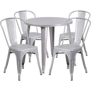 image:imageFlash Furniture Dalton Commercial Grade 30 Round Red Metal IndoorOutdoor Table Set with 4 Cafe ChairsSilver