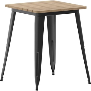 image:imageFlash Furniture Declan Commercial Outdoor Dining Table All Weather Poly Resin Top with Steel Base 2375 Square BrownSilverBrown TopBlack Frame