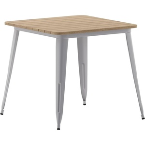 image:imageFlash Furniture Declan Commercial Outdoor Dining Table All Weather Poly Resin Top with Steel Base 315 Square BrownSilverBrown TopSilver Frame