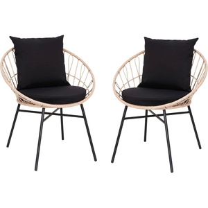 image:imageFlash Furniture Devon Set of 2 Modern Boho Rattan Rope Chairs WeatherResistant Tan Finish Rattan with Black Back and Seat Cushions  IndoorOutdoorTanBlack
