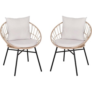 image:imageFlash Furniture Devon Set of 2 Modern Boho Rattan Rope Chairs WeatherResistant Tan Finish Rattan with Black Back and Seat Cushions  IndoorOutdoorTanLight Gray