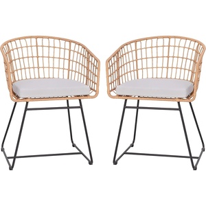 image:imageFlash Furniture Devon Set of 2 Patio Boho Club Chairs  Rope with Natural Finish PE Wicker Rattan  Light Gray Seat Cushions and Sled Base  IndoorOutdoor Use