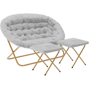 image:imageFlash Furniture Eleanor Double Saucer Chair with Folding Steel Frame Portable Oversized Saucer Chair for Dorm or Bedroom 56 Ivory Faux ShearlingSoft Gold FrameGray FabricSoft Gold Frame