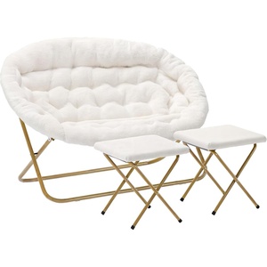 image:imageFlash Furniture Eleanor Double Saucer Chair with Folding Steel Frame Portable Oversized Saucer Chair for Dorm or Bedroom 56 Ivory Faux ShearlingSoft Gold FrameIvory Faux Shearling FabricSoft Gold Frame