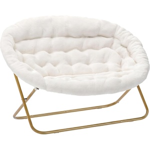 image:imageFlash Furniture Eleanor Double Saucer Chair with Folding Steel Frame Portable Oversized Saucer Chair for Dorm or Bedroom 56 Ivory Faux ShearlingSoft Gold FrameIvory Faux ShearlingSoft Gold Frame
