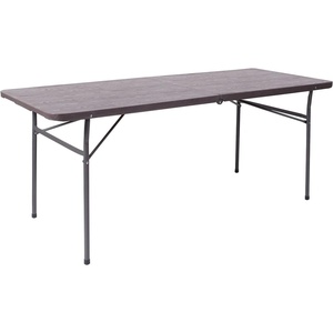 image:imageFlash Furniture Elijah 6Foot BiFold Brown Wood Grain Plastic Folding Table with Carrying Handle