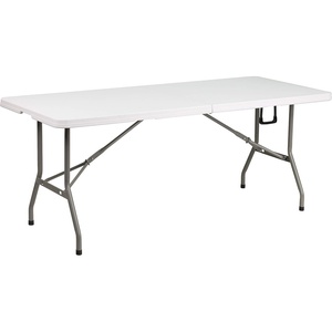 image:imageFlash Furniture Elon 6 Rectangular Plastic Folding Event Table with Carrying Handle BiFold Banquet Table for IndoorOutdoor Events White
