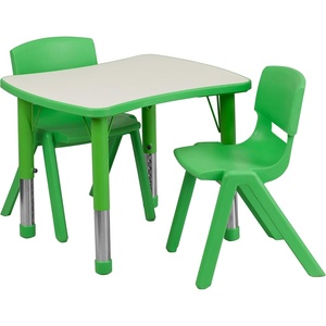 image:imageFlash Furniture Emmy 21875W x 26625L Rectangular Blue Plastic Height Adjustable Activity Table Set with 2 ChairsGreen