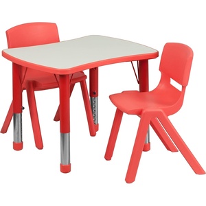 image:imageFlash Furniture Emmy 21875W x 26625L Rectangular Blue Plastic Height Adjustable Activity Table Set with 2 ChairsRed
