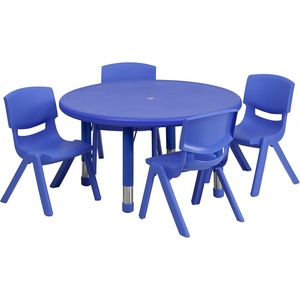 image:imageFlash Furniture Emmy 33 Round Natural Plastic Height Adjustable Activity Table Set with 4 ChairsBlue