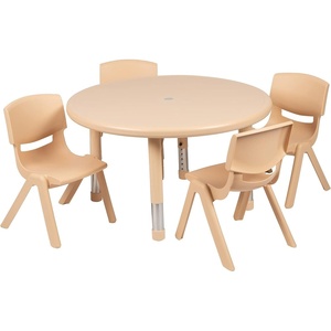 image:imageFlash Furniture Emmy 33 Round Natural Plastic Height Adjustable Activity Table Set with 4 ChairsNatural