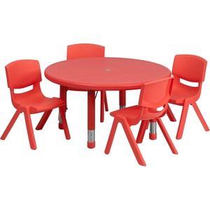 image:imageFlash Furniture Emmy 33 Round Natural Plastic Height Adjustable Activity Table Set with 4 ChairsRed