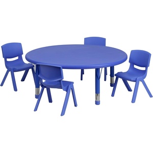 image:imageFlash Furniture Emmy 45 Round Green Plastic Height Adjustable Activity Table Set with 4 ChairsBlue