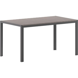 image:imageFlash Furniture Finch Commercial Grade Outdoor Dining Table 55 x 31 with Faux Teak Poly Slats and Metal Frame NaturalGrayGray TopGray Frame
