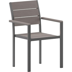 image:imageFlash Furniture Finch Commercial Grade Patio Chair with Arms Stackable Side Chair with Faux Teak Poly Slats and Metal Frame GrayGrayGrey