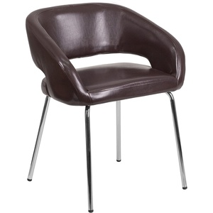 image:imageFlash Furniture Fusion Series LeatherSoft Upholstered Side Reception Chair Retro Padded Lounge Chair for Living Room or Office WhiteBrown