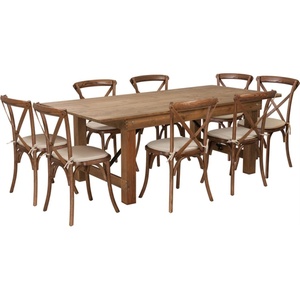 image:imageFlash Furniture HERCULES Series 7 x 40 Antique Rustic Folding Farm Table Set with 8 Cross Back Chairs and Cushions