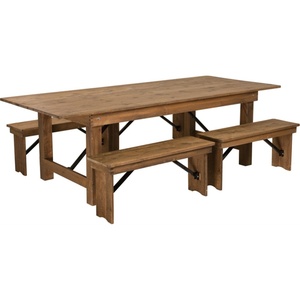 image:imageFlash Furniture HERCULES Series 8 x 40 Antique Rustic Folding Farm Table and Four 4025L Bench SetAntique Rustic