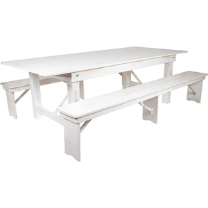 image:imageFlash Furniture HERCULES Series 8 x 40 Antique Rustic Folding Farm Table and Two Bench SetAntique Rustic White