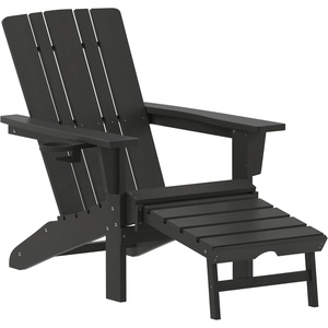 image:imageFlash Furniture Halifax Poly Resin Adirondack Chair with Cup Holder and Pull Out Ottoman AllWeather Poly Resin IndoorOutdoor Lounge Chair Set of 2 BlueBlack