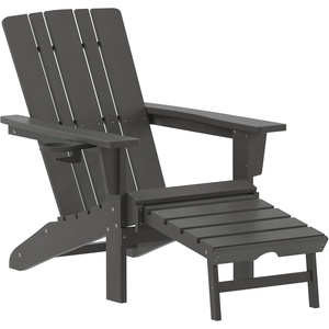 image:imageFlash Furniture Halifax Poly Resin Adirondack Chair with Cup Holder and Pull Out Ottoman AllWeather Poly Resin IndoorOutdoor Lounge Chair Set of 2 BlueGrey