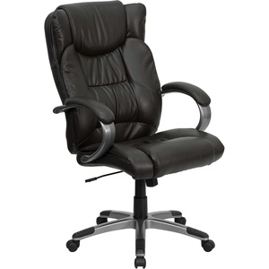 image:imageFlash Furniture Hansel High Back Espresso Brown LeatherSoft Executive Swivel Office Chair with Titanium Nylon Base and Loop ArmsEspresso Brown