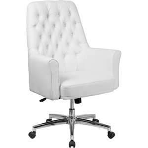 image:imageFlash Furniture Hansel MidBack Traditional Tufted Black LeatherSoft Executive Swivel Office Chair with ArmsWhite