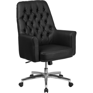 image:imageFlash Furniture Hansel MidBack Traditional Tufted White LeatherSoft Executive Swivel Office Chair with ArmsBlack