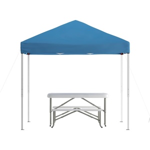 image:imageFlash Furniture Harris 10x10 White Pop Up Event Canopy Tent with Wheeled Case and Folding Bench Set  Portable Tailgate Camping Event SetBlue