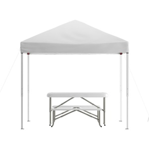 image:imageFlash Furniture Harris 10x10 White Pop Up Event Canopy Tent with Wheeled Case and Folding Bench Set  Portable Tailgate Camping Event SetWhite