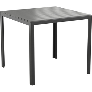image:imageFlash Furniture Harris Commercial IndoorOutdoor Patio Table  Black Poly Resin Slatted Top  Black Steel Frame  Seating for 4