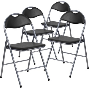 image:imageFlash Furniture Hercules Series Metal Folding Chairs with Carrying Handle Vinyl Upholstered Padded Event Chair Set of 4 BlackSet of 4