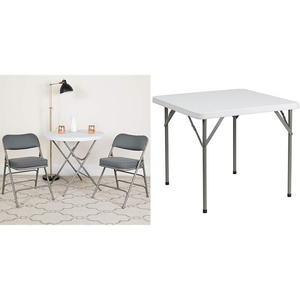 image:imageFlash Furniture Hercules Series Metal Folding Chairs with Padded Seats  Set of 4 Gray Metal Folding Chairs amp Elon 285Foot Square Granite White Plastic Folding TableGray FabricGray Frame