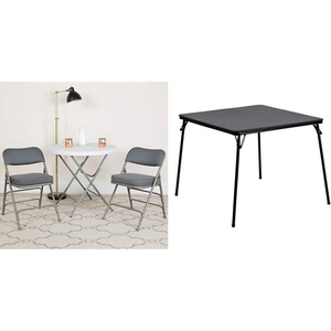 image:imageFlash Furniture Hercules Series Metal Folding Chairs with Padded Seats  Set of 4 Gray Metal Folding Chairs amp Madelyn Folding Card Table  Black Foldable Card Table Square