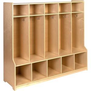 image:imageFlash Furniture Hercules Wooden 5Section School Coat Locker with Bench Cubbies and Storage Hooks Preschool Cubby Organizer 48H x 48L Natural48H x 48L  5 Cubbies Locker