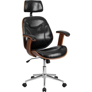 image:imageFlash Furniture High Back Black LeatherSoft Executive Ergonomic Wood Swivel Office Chair with Arms